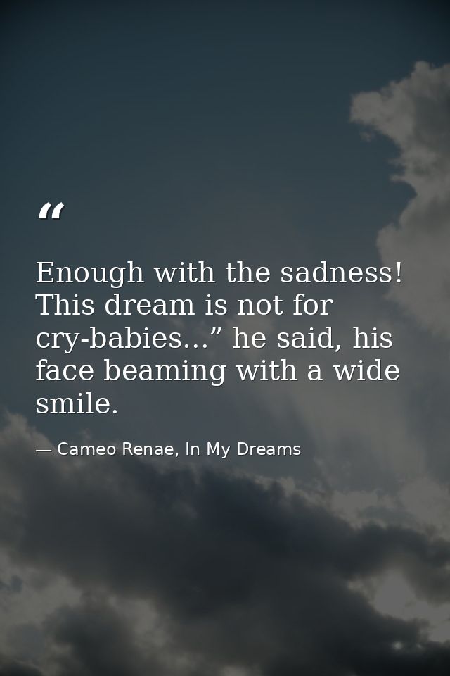 Enough with the sadness! This dream is not for cry-babies...” he said, his face beaming with a wide smile. — Cameo Renae, In My Dreams