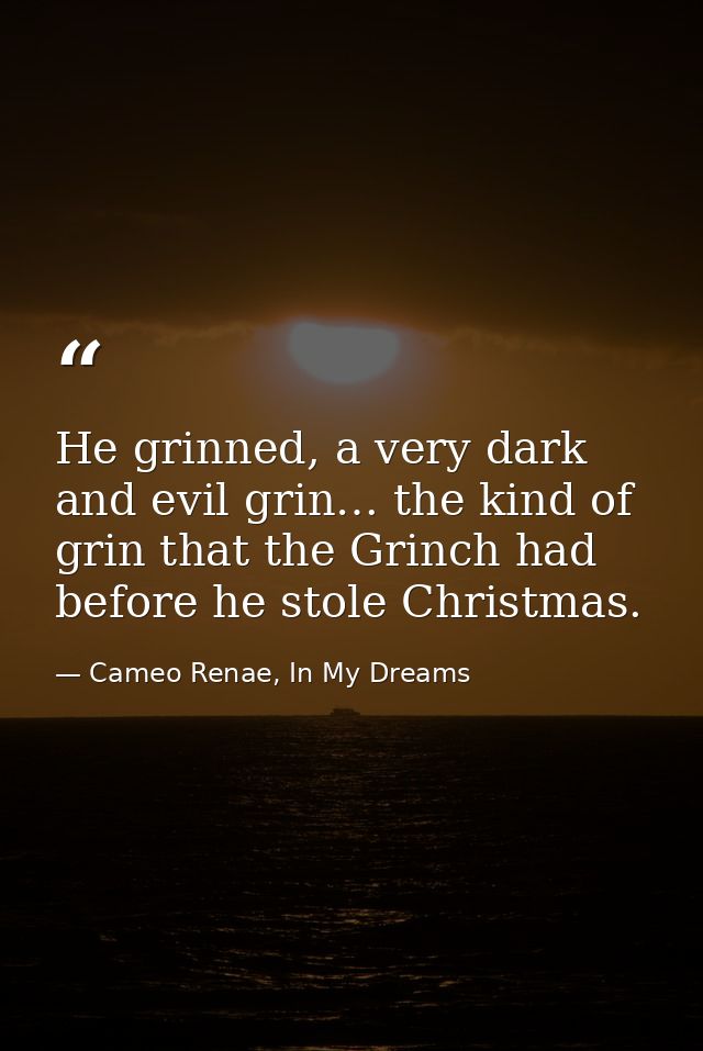 He grinned, a very dark and evil grin… the kind of grin that the Grinch had before he stole Christmas. — Cameo Renae, In My Dreams