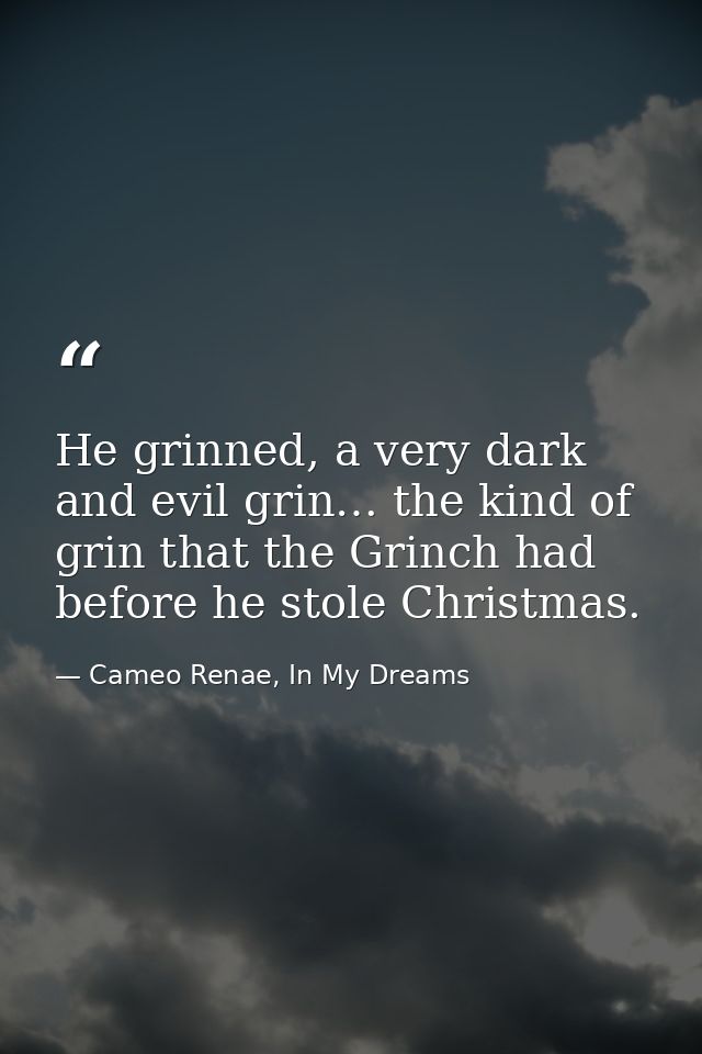 He grinned, a very dark and evil grin… the kind of grin that the Grinch had before he stole Christmas. — Cameo Renae, In My Dreams