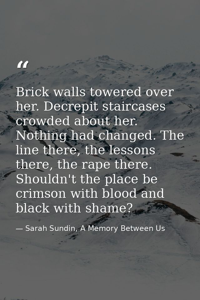 Brick walls towered over her. Decrepit staircases crowded about her. Nothing had changed. The line there, the lessons th — Sarah Sundin, A Memory Between Us