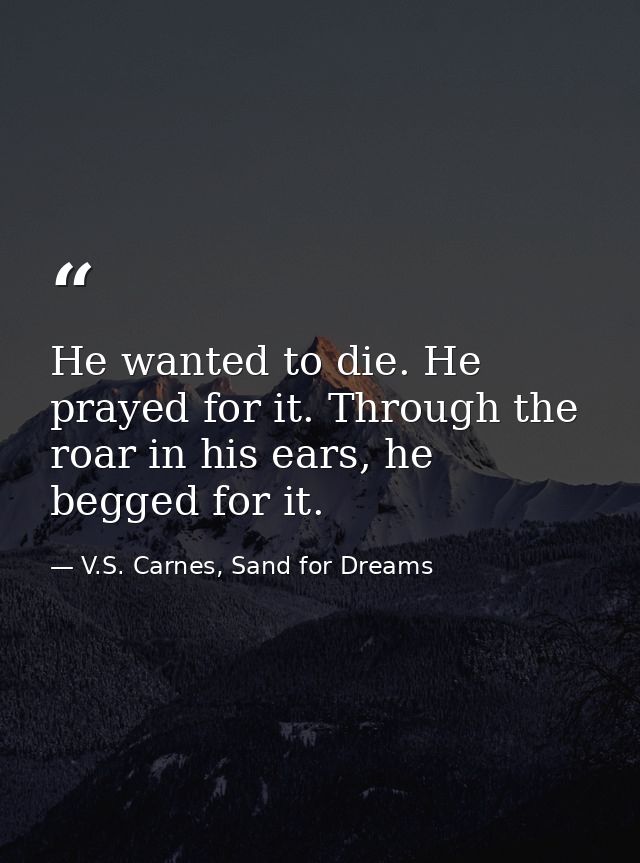 He wanted to die. He prayed for it. Through the roar in his ears, he begged for it. — V.S. Carnes, Sand for Dreams