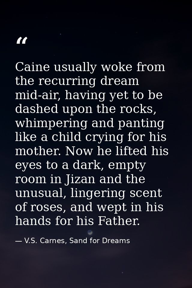 Caine usually woke from the recurring dream mid-air, having yet to be dashed upon the rocks, whimpering and panting like — V.S. Carnes, Sand for Dreams