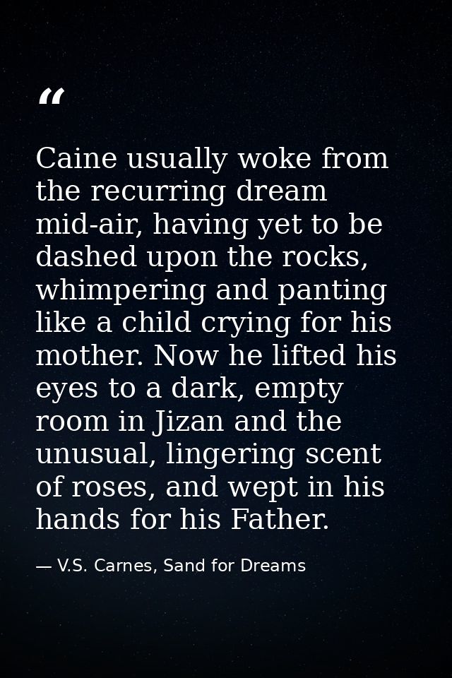 Caine usually woke from the recurring dream mid-air, having yet to be dashed upon the rocks, whimpering and panting like — V.S. Carnes, Sand for Dreams