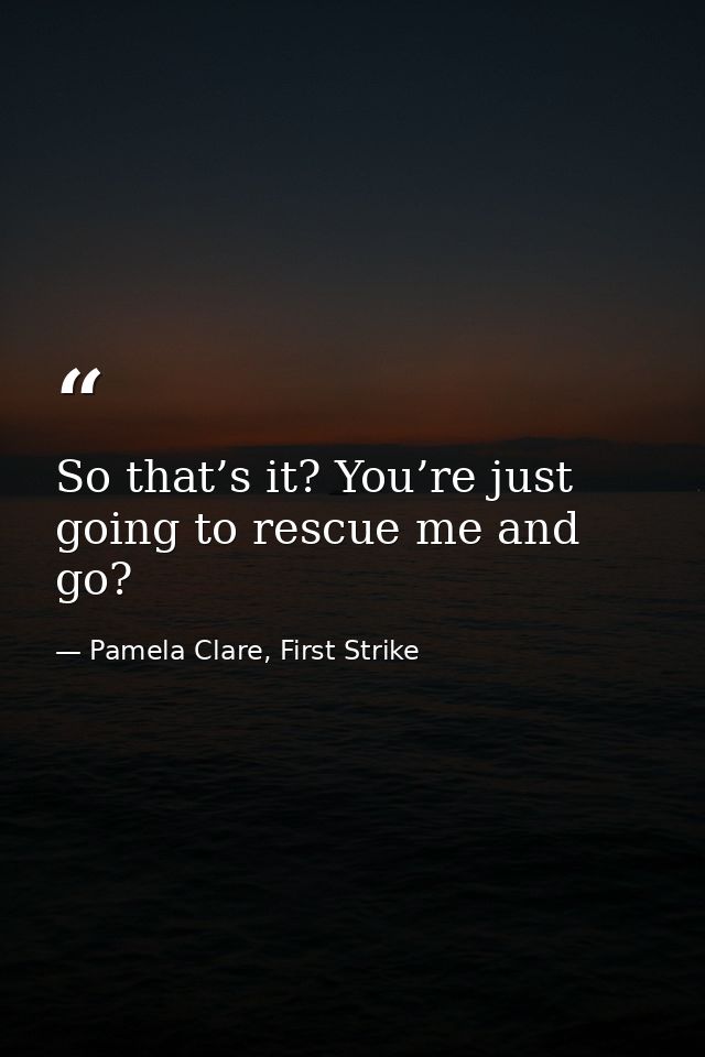 So that’s it? You’re just going to rescue me and go? — Pamela Clare, First Strike