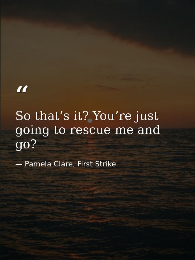 So that’s it? You’re just going to rescue me and go? — Pamela Clare, First Strike