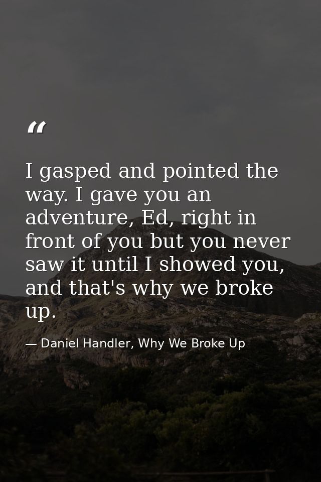 I gasped and pointed the way. I gave you an adventure, Ed, right in front of you but you never saw it until I showed you — Daniel Handler, Why We Broke Up