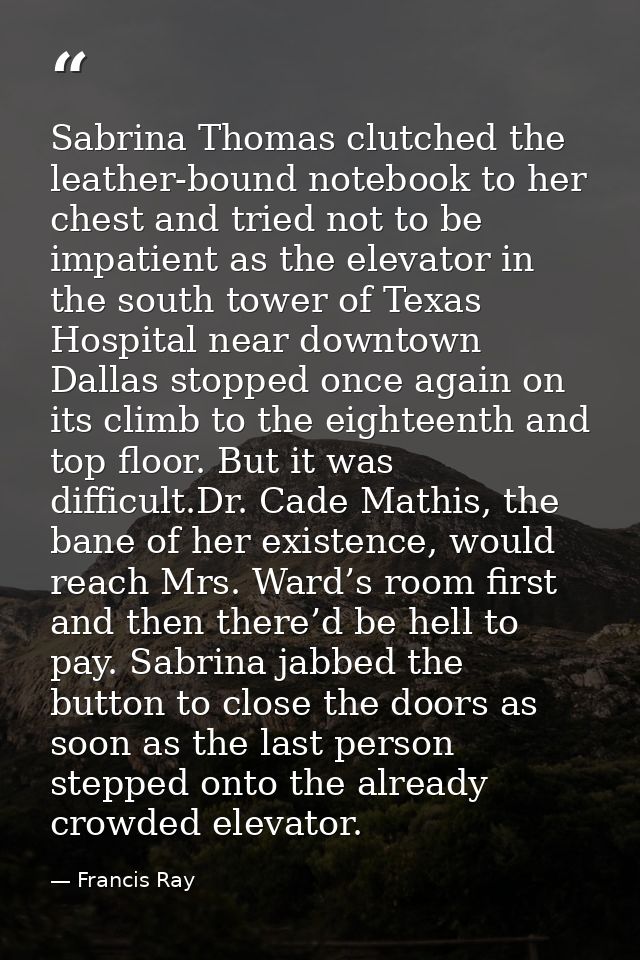 Sabrina Thomas clutched the leather-bound notebook to her chest and tried not to be impatient as the elevator in the sou — Francis Ray
