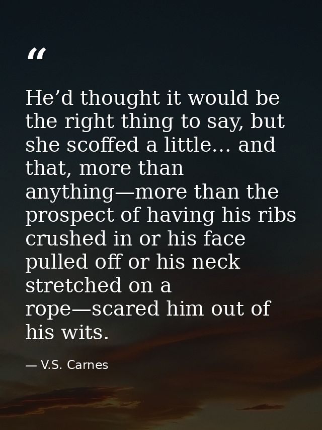 He’d thought it would be the right thing to say, but she scoffed a little… and that, more than anything—more than the pr — V.S. Carnes
