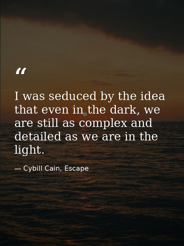 I was seduced by the idea that even in the dark, we are still as complex and detailed as we are in the light. — Cybill Cain, Escape