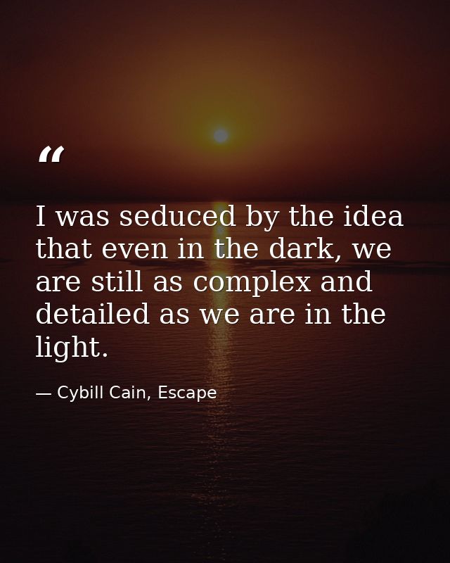 I was seduced by the idea that even in the dark, we are still as complex and detailed as we are in the light. — Cybill Cain, Escape