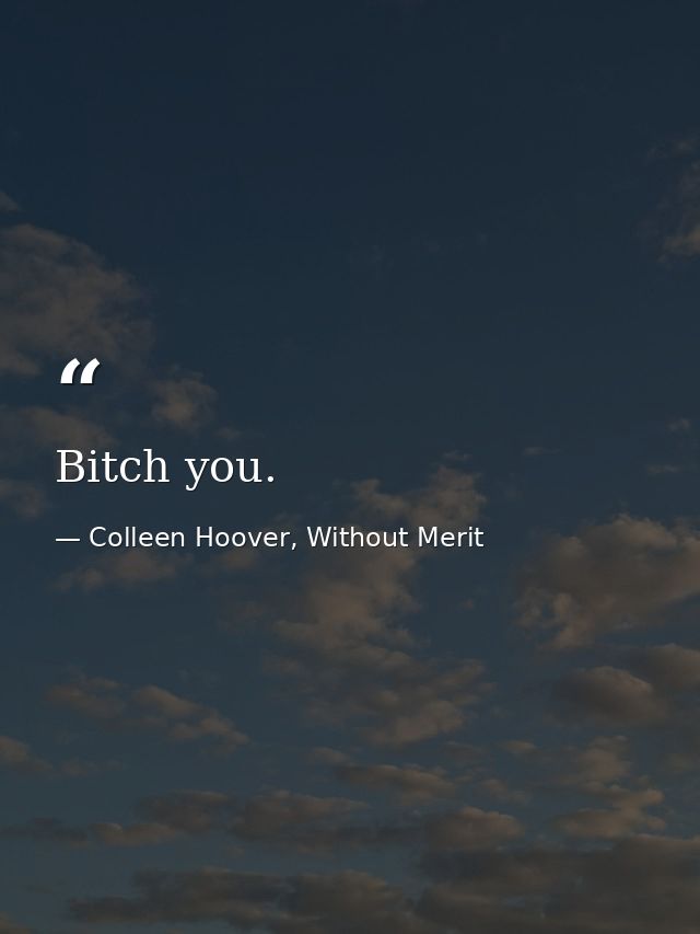 Bitch you. — Colleen Hoover, Without Merit