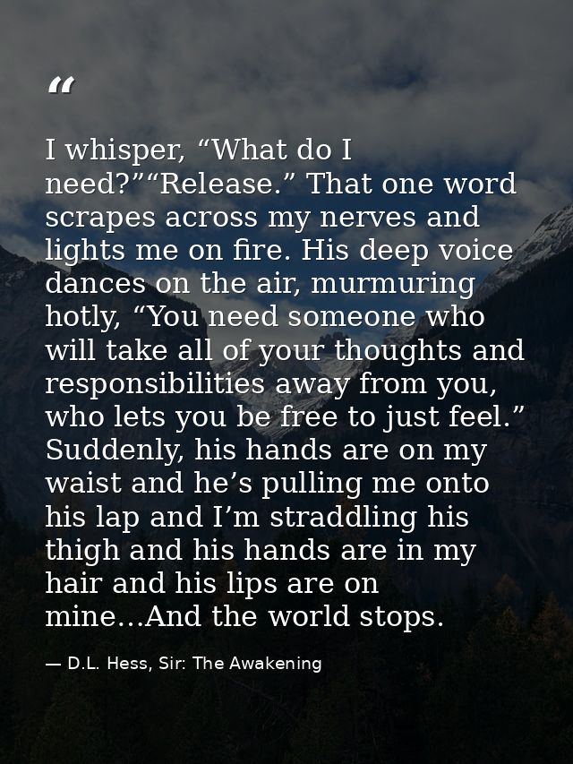 I whisper, “What do I need?”“Release.” That one word scrapes across my nerves and lights me on fire. His deep voice danc — D.L. Hess, Sir: The Awakening