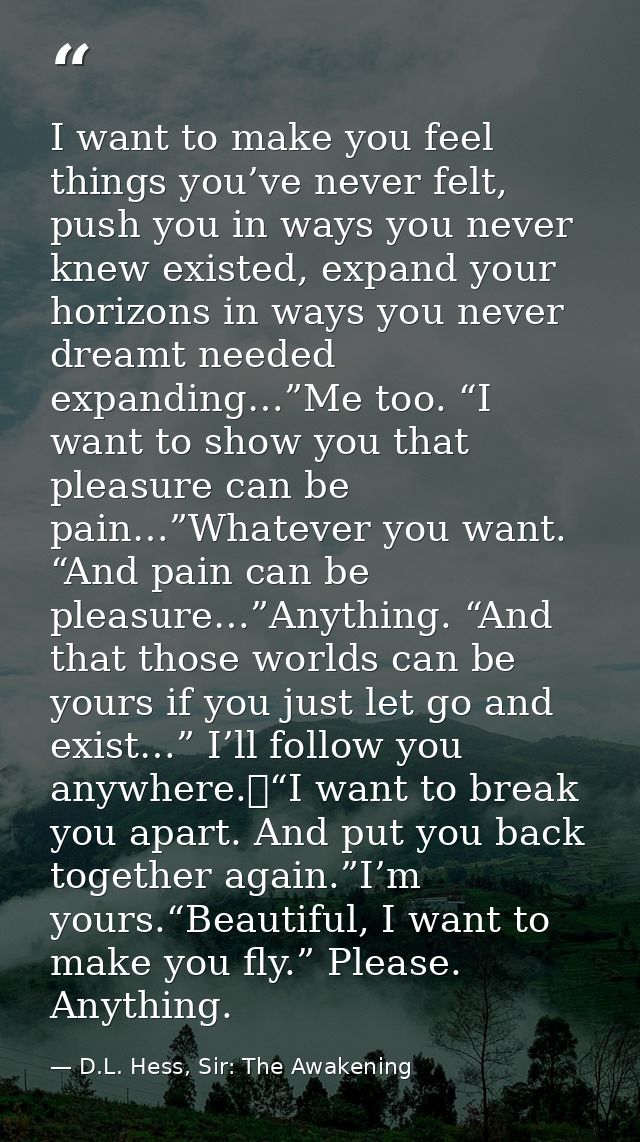 I want to make you feel things you’ve never felt, push you in ways you never knew existed, expand your horizons in ways  — D.L. Hess, Sir: The Awakening