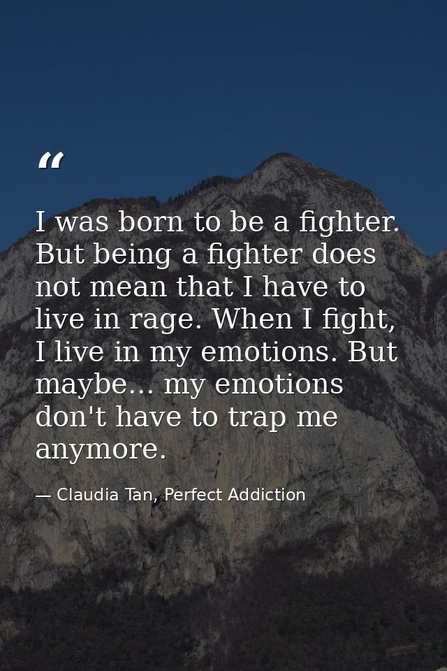I was born to be a fighter. But being a fighter does not mean that I have to live in rage. When I fight, I live in my em — Claudia Tan, Perfect Addiction