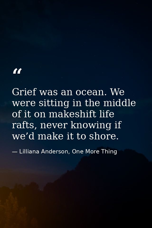 Grief was an ocean. We were sitting in the middle of it on makeshift life rafts, never knowing if we’d make it to shore. — Lilliana Anderson, One More Thing
