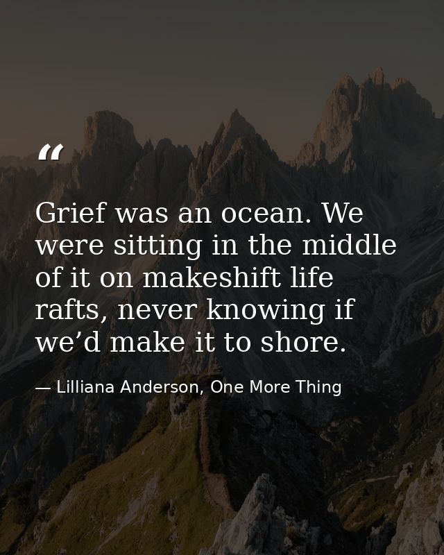Grief was an ocean. We were sitting in the middle of it on makeshift life rafts, never knowing if we’d make it to shore. — Lilliana Anderson, One More Thing