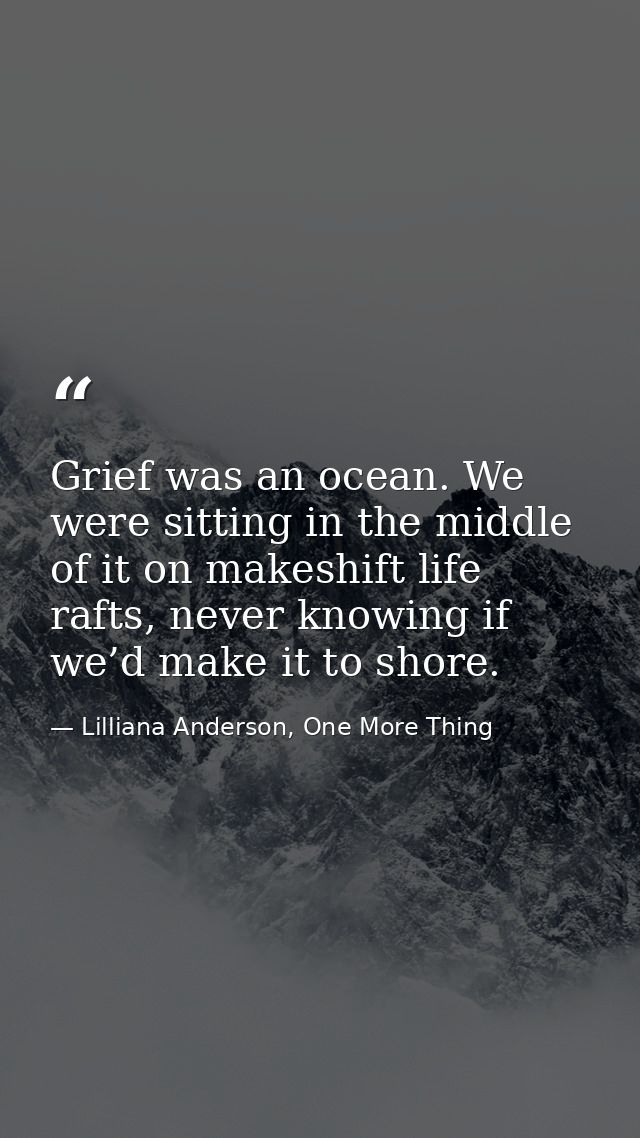 Grief was an ocean. We were sitting in the middle of it on makeshift life rafts, never knowing if we’d make it to shore. — Lilliana Anderson, One More Thing