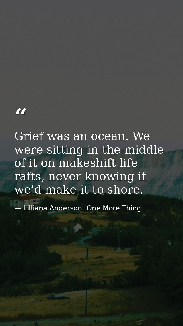 Grief was an ocean. We were sitting in the middle of it on makeshift life rafts, never knowing if we’d make it to shore. — Lilliana Anderson, One More Thing