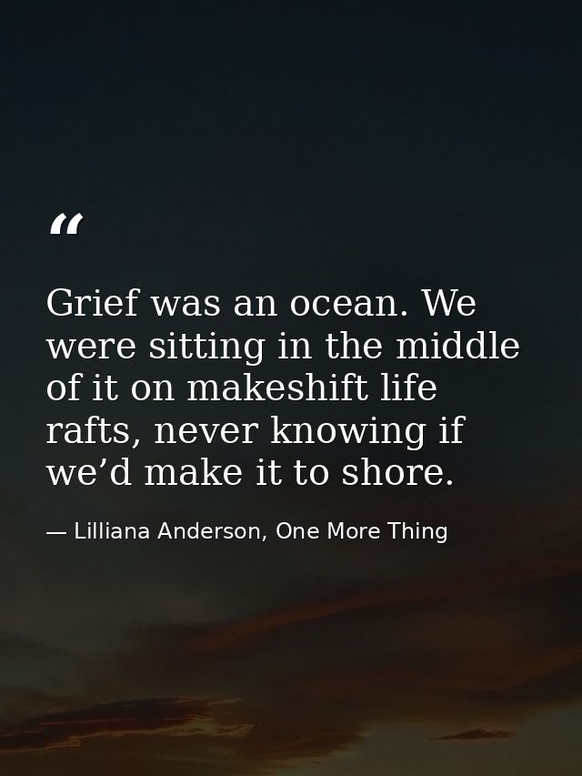 Grief was an ocean. We were sitting in the middle of it on makeshift life rafts, never knowing if we’d make it to shore. — Lilliana Anderson, One More Thing