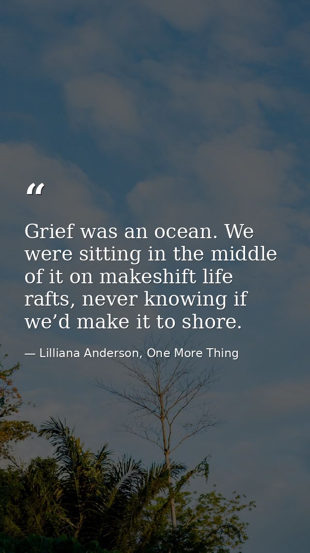 Grief was an ocean. We were sitting in the middle of it on makeshift life rafts, never knowing if we’d make it to shore. — Lilliana Anderson, One More Thing