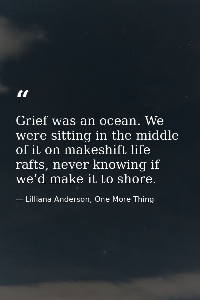 Grief was an ocean. We were sitting in the middle of it on makeshift life rafts, never knowing if we’d make it to shore. — Lilliana Anderson, One More Thing