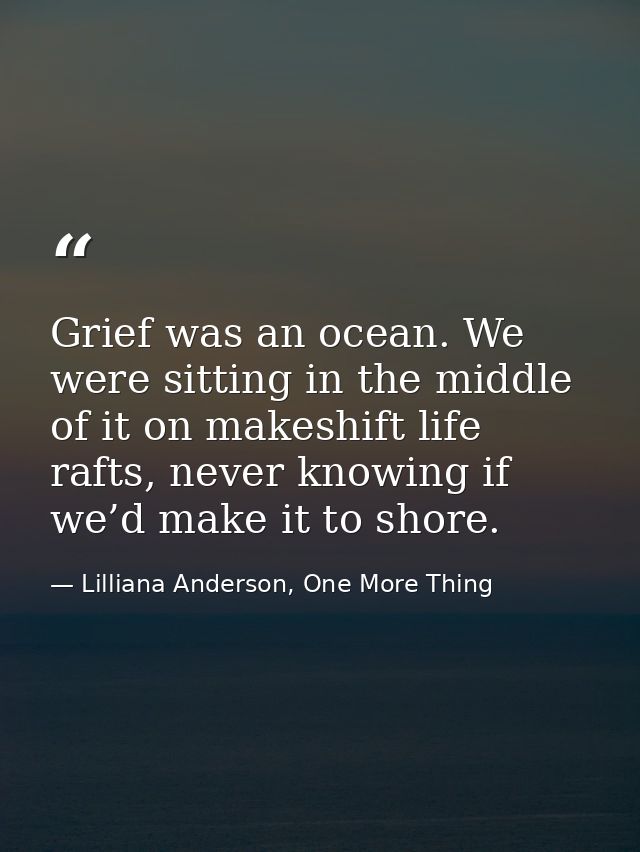 Grief was an ocean. We were sitting in the middle of it on makeshift life rafts, never knowing if we’d make it to shore. — Lilliana Anderson, One More Thing