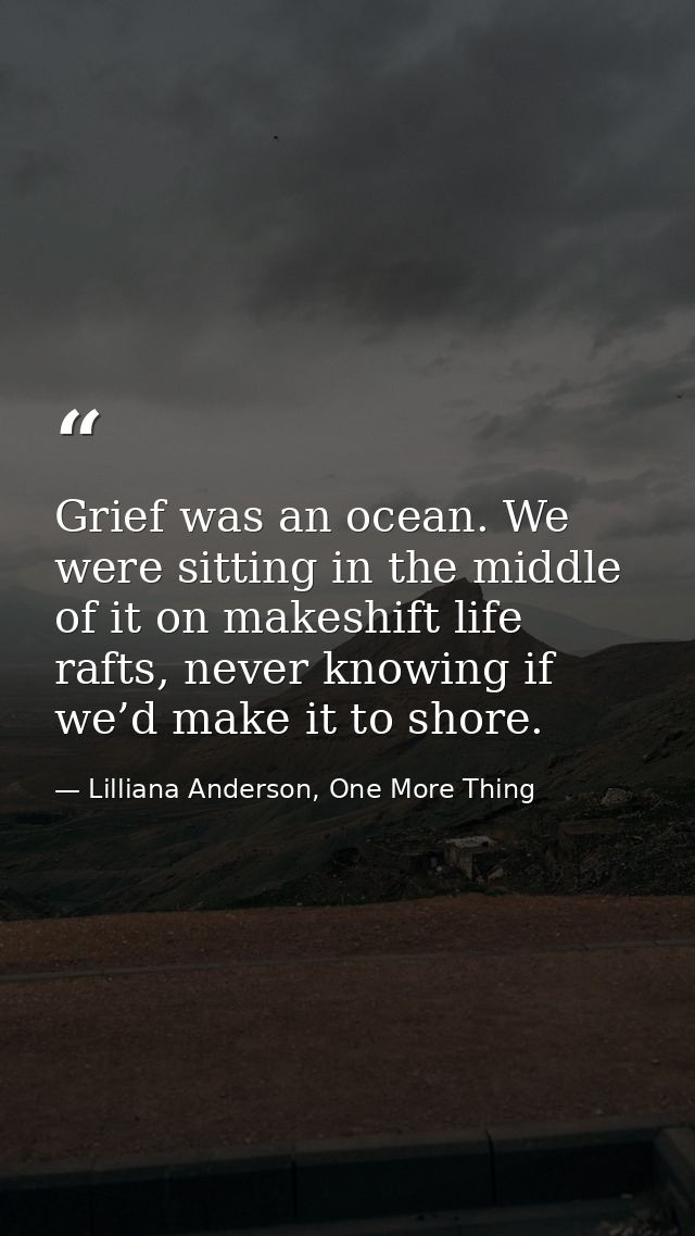 Grief was an ocean. We were sitting in the middle of it on makeshift life rafts, never knowing if we’d make it to shore. — Lilliana Anderson, One More Thing