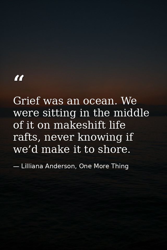 Grief was an ocean. We were sitting in the middle of it on makeshift life rafts, never knowing if we’d make it to shore. — Lilliana Anderson, One More Thing