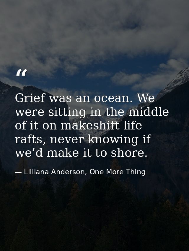 Grief was an ocean. We were sitting in the middle of it on makeshift life rafts, never knowing if we’d make it to shore. — Lilliana Anderson, One More Thing