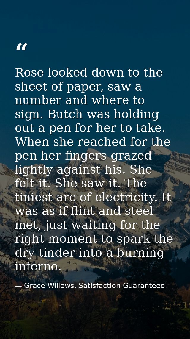 Rose looked down to the sheet of paper, saw a number and where to sign. Butch was holding out a pen for her to take. Whe — Grace Willows, Satisfaction Guaranteed