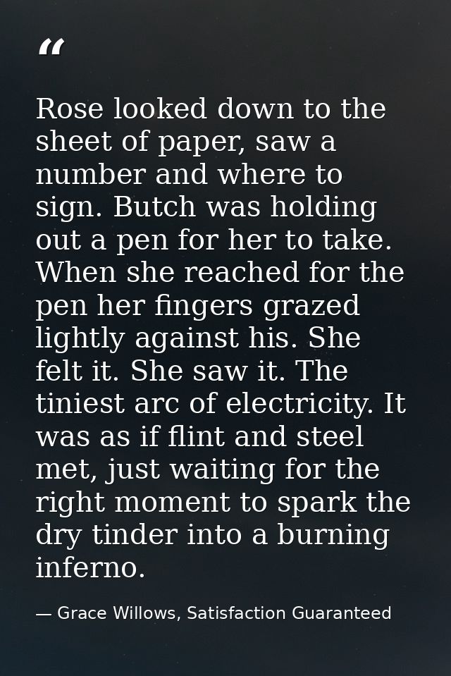 Rose looked down to the sheet of paper, saw a number and where to sign. Butch was holding out a pen for her to take. Whe — Grace Willows, Satisfaction Guaranteed