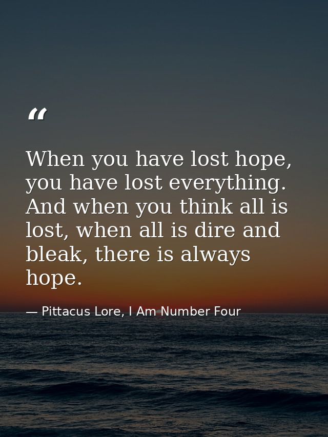 When you have lost hope, you have lost everything. And when you think all is lost, when all is dire and bleak, there is  — Pittacus Lore, I Am Number Four