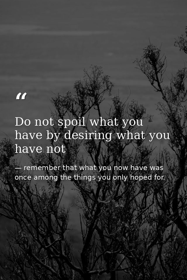 Do not spoil what you have by desiring what you have not — remember that what you now have was once among the things you only hoped for.