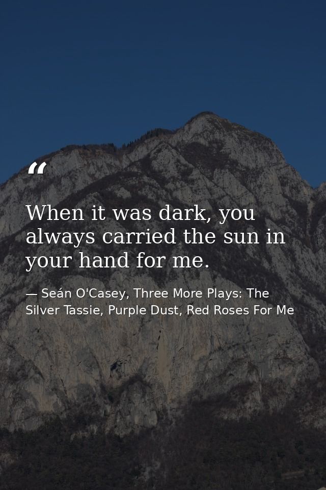 When it was dark, you always carried the sun in your hand for me. — Seán O'Casey, Three More Plays: The Silver Tassie, Purple Dust, Red Roses For Me