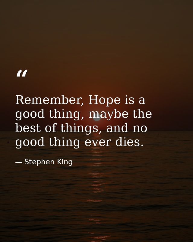 Remember, Hope is a good thing, maybe the best of things, and no good thing ever dies. — Stephen King