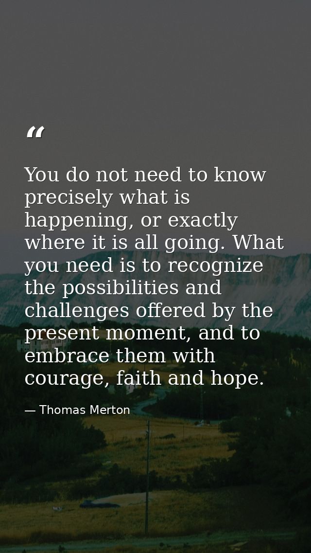 You do not need to know precisely what is happening, or exactly where it is all going. What you need is to recognize the — Thomas Merton