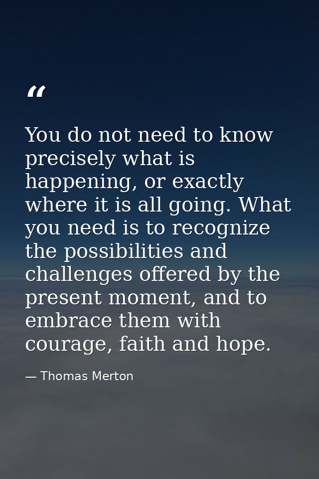 You do not need to know precisely what is happening, or exactly where it is all going. What you need is to recognize the — Thomas Merton