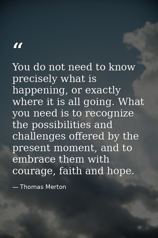 You do not need to know precisely what is happening, or exactly where it is all going. What you need is to recognize the — Thomas Merton
