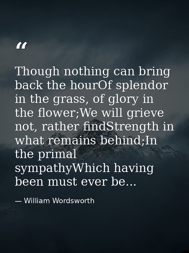 Though nothing can bring back the hourOf splendor in the grass, of glory in the flower;We will grieve not, rather findSt — William Wordsworth