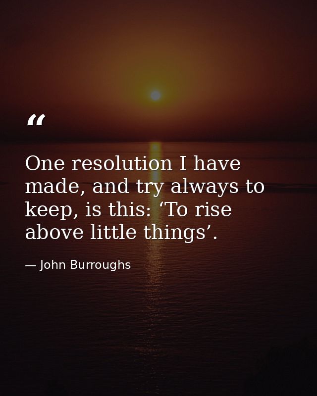 One resolution I have made, and try always to keep, is this: ‘To rise above little things’. — John Burroughs