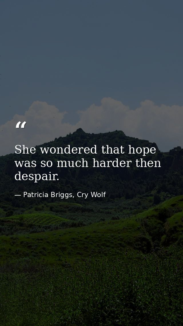 She wondered that hope was so much harder then despair. — Patricia Briggs, Cry Wolf