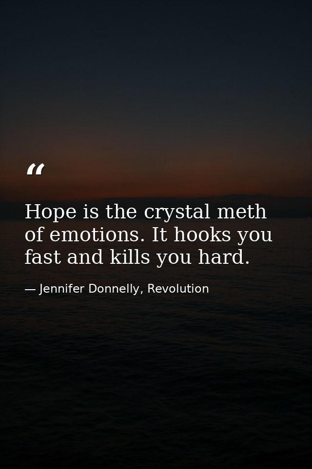 Hope is the crystal meth of emotions. It hooks you fast and kills you hard. — Jennifer Donnelly, Revolution