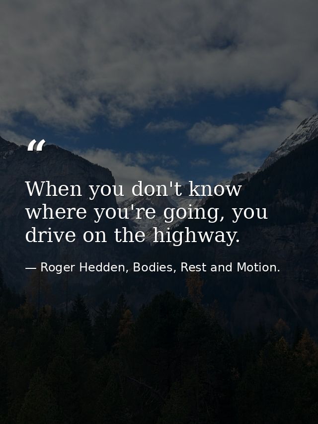 When you don't know where you're going, you drive on the highway. — Roger Hedden, Bodies, Rest and Motion.