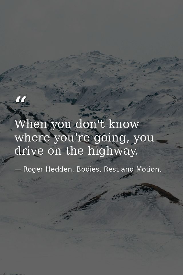 When you don't know where you're going, you drive on the highway. — Roger Hedden, Bodies, Rest and Motion.
