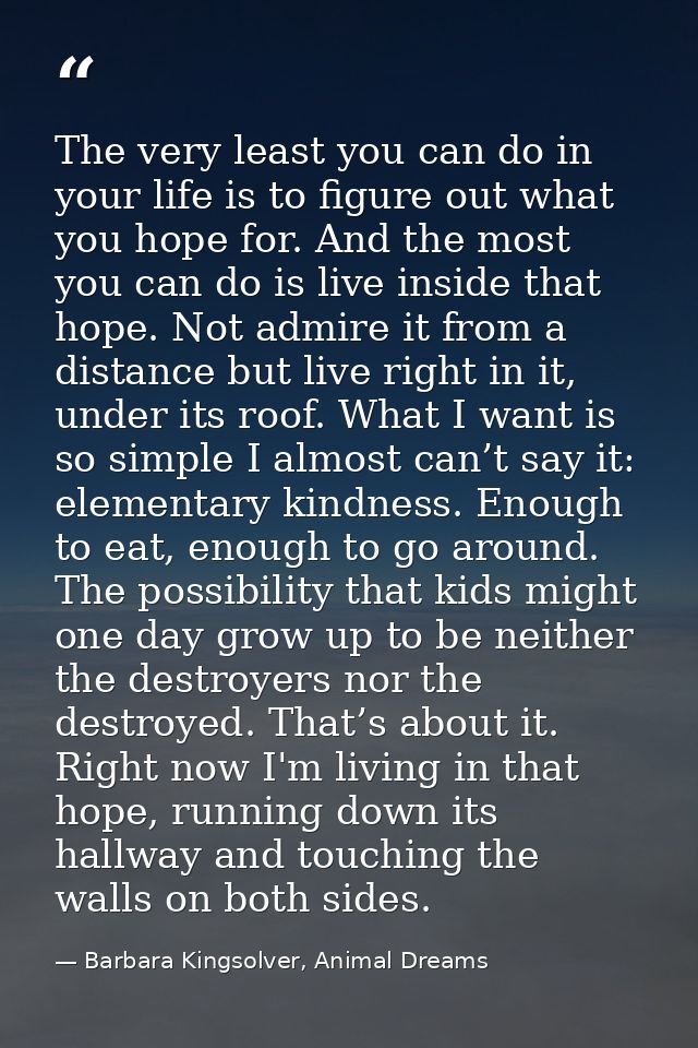 The very least you can do in your life is to figure out what you hope for. And the most you can do is live inside that h — Barbara Kingsolver, Animal Dreams
