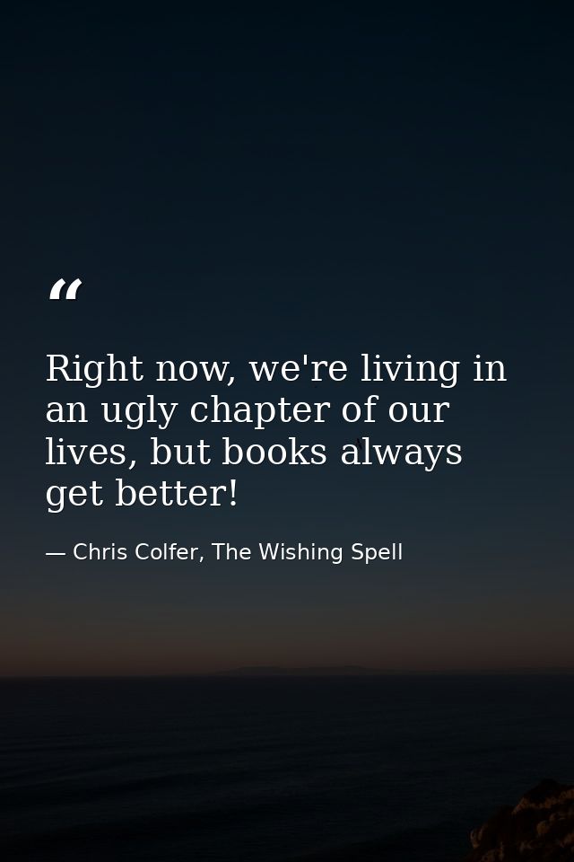 Right now, we're living in an ugly chapter of our lives, but books always get better! — Chris Colfer, The Wishing Spell