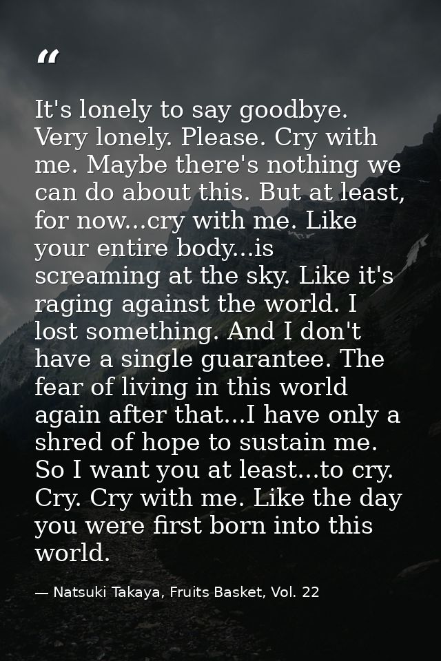 It's lonely to say goodbye. Very lonely. Please. Cry with me. Maybe there's nothing we can do about this. But at least,  — Natsuki Takaya, Fruits Basket, Vol. 22