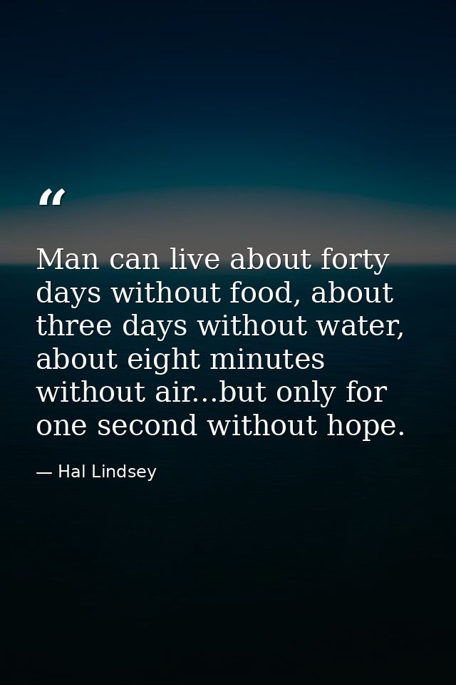 Man can live about forty days without food, about three days without water, about eight minutes without air...but only f — Hal Lindsey