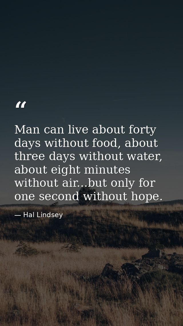 Man can live about forty days without food, about three days without water, about eight minutes without air...but only f — Hal Lindsey