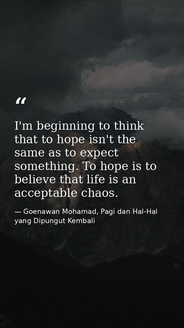 I'm beginning to think that to hope isn't the same as to expect something. To hope is to believe that life is an accepta — Goenawan Mohamad, Pagi dan Hal-Hal yang Dipungut Kembali